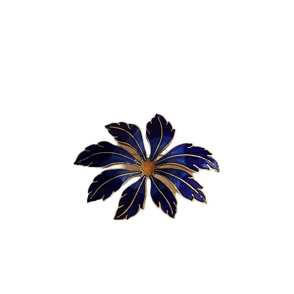 Vintage Blue Enamel Foliage Flower Two Tone Blue Shades Enamel Pin Brooch - Picture 3 of 14